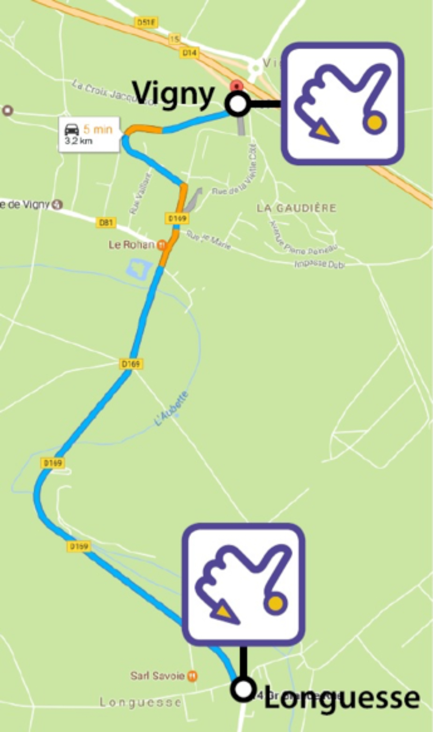 trajet longuessevigny Vigny